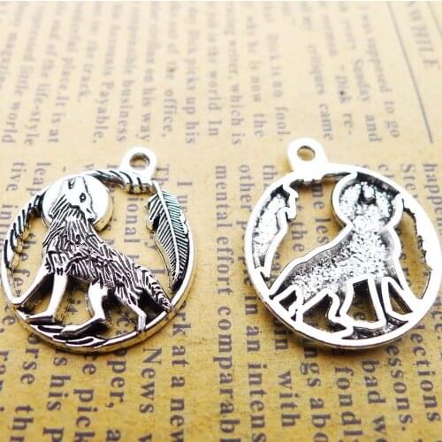 100pcs Wolf Charms 21mm x 25mm DIY Jewelry Making Pendant antique silver color