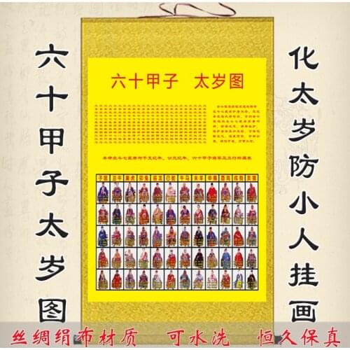 60 Jiazi Taisui picture hanging picture, The Taoist statues of Quan Shen Tu, Keep away evil spirits, Exquisite decorative sil