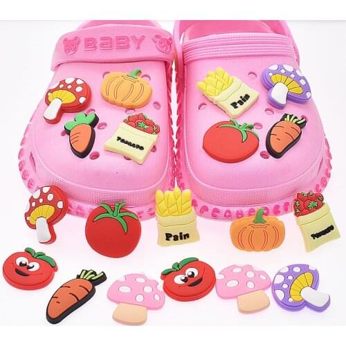 Vegetable Icon Carrot/Tomato PVC Shoe Charms Shoe Buckles Shoes Accessories Ornaments Fit For Croc Party Gift 10Pcs/Lot