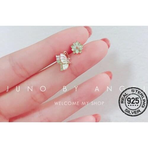 S925 Silver For Women Butterfly Flower Earrings Asymmetric New High Quality Fashion Korean Student Birthday Gift Jewelry INEFFA