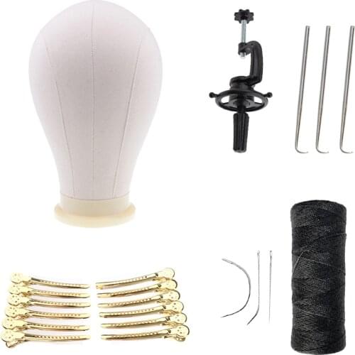 Heavy Duty Wig Head Holder Clamp w/ 24” Vintage Manikin Canvas Head & Pins & Thread & Duckbill Hair Clips