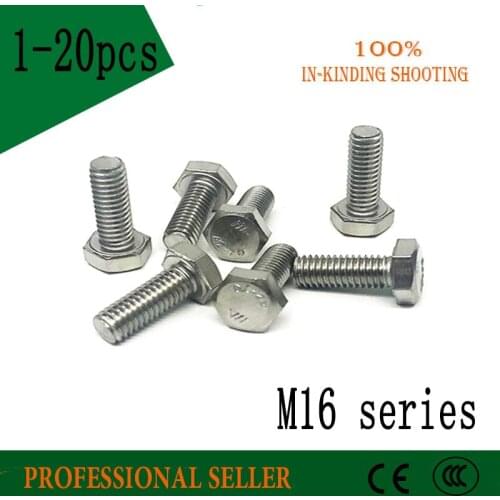 M16*30/35/40/45/50/55/60/65/70/75/80mm DIN933 External Hex Hexagon Head Screw Full Thread 304 Stainless Steel Bolt Machine Screw