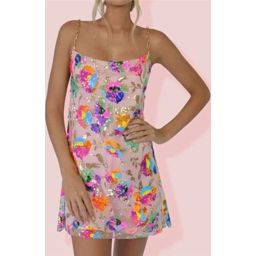 Y2k Chain Sequined Dress E-Girls Women Chic Sexy Backless Low-cut Sling A-line Dress Party Elegant Vestidos Fairy Clothes