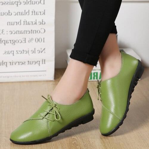 2021 New Genuine leather flats shoes woman rubber lace-up flat with casual shoes women outdoor solid fashion women summer shoes