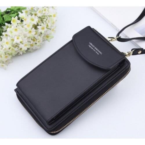 2020 Women Wallet Solid Color Leather Shoulder Straps Shoulder Bag Mobile Phone Big Card Holders Wallet Handbag Pockets girls