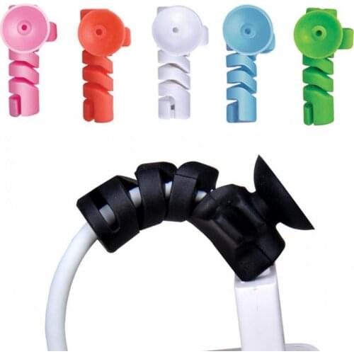 1 Pair Charging Cable Protector Flexible Anti-tangle Durable Spiral Data Cable Protective Sleeve with Sucker
