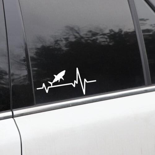 16.6CM*7.7CM Shark Pointer Jaws Attack Heartbeat Vinyl Black/Silver Car Sticker C22-1206