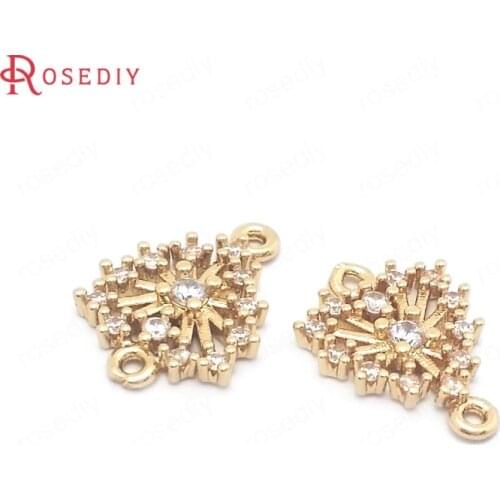 39719)10PCS 10x14MM 24K Champagne Gold Color Brass and Zircon 2 Holes Tree Connect Charms Pendants Jewelry Making Supplies