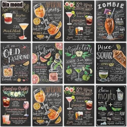5D Diamond Painting Blackboard Text Drink Bar Menu Decor Full Square/Round Drill Diamond Embroidery Cross Stitch Mosaic Art Gift