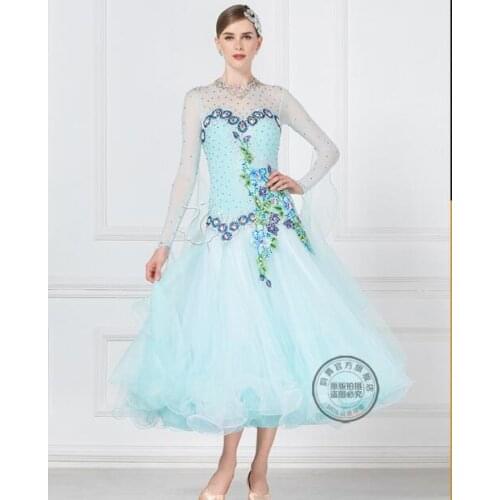 Ballroom dress woman ballroom dresses dance customize light blue ballroom dress competition lycra B-17250