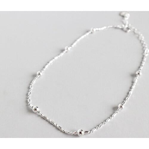 Real 925 sterling silver woman ankle bracelet on the leg beach accessories, simple chain beads anklets for women foot jewelry