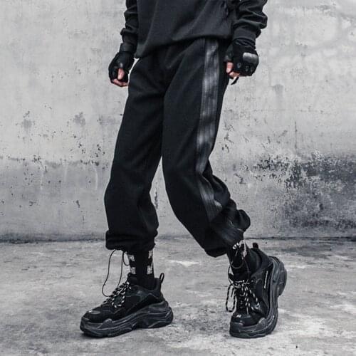 Man Pants Streetwear Harajuku Cargo Sweatpants Punk Pants Techwear Tactical Pants Joggers Men Casual Loose Trousers Dark Black