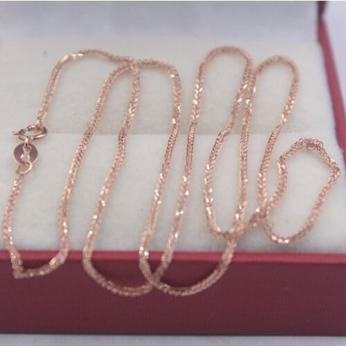 Real Pure 18K Yellow Rose Gold Chain 1mmW Unique Wheat Link Womens Wife Wealthy Best Gift Necklace 17.7inch Female Chain