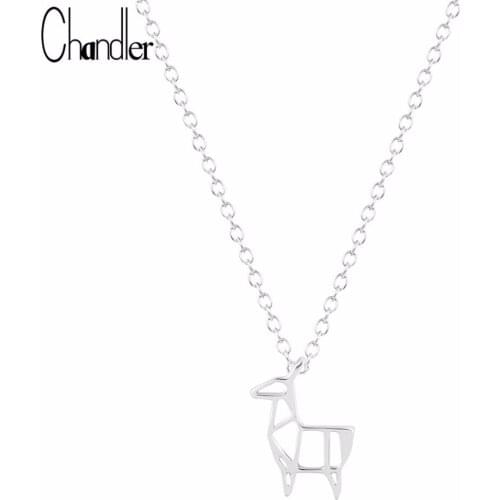 Chandler Wholesale Origami Deer Pendant Necklace For Women Tiny Simple Animal Coliers Gargantilha Homme Femme Bijoux 10 pcs Lot