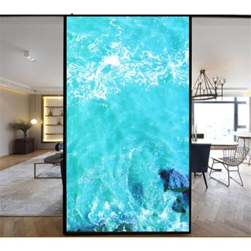 Decorative Windows Film Privacy Beautiful Sea Stained Glass Window Stickers No Glue Static Cling Frosted Window Cling Tint