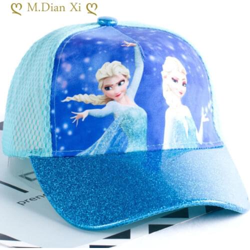 Disney frozen Mesh kids cap cartoon Baseball Cap Girls Sequins Cotton Snapback Caps Baby Sun Protection Hat for girl 3-10Years