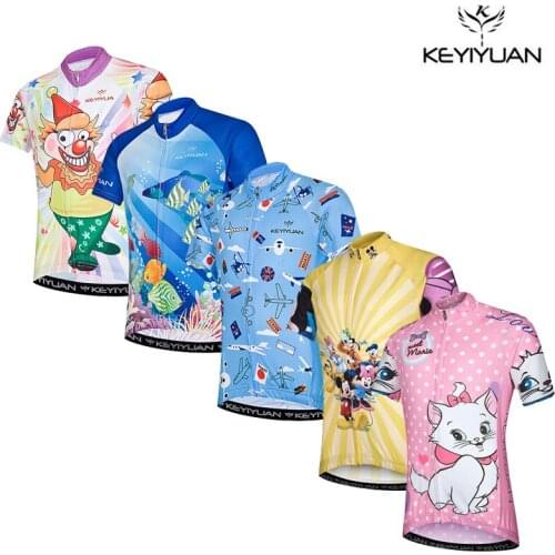 KEYIYUAN Children Short Sleeve Cycling Jersey Tops Ropa Ciclismo Kids Cycling Clothing Boys Girls Bicycle Bike Clothes S-XXXL