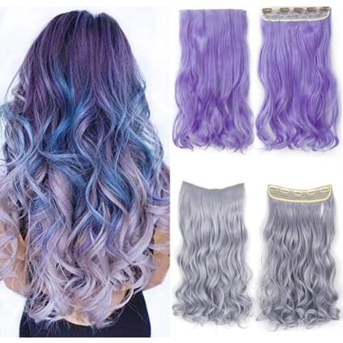 Women U-Part Clip in Hair Extension Straight & Wavy Ombre One Piece Head Long Natural False Synthetic Hairpieces