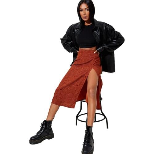 Elegant Leopard Floral Printing Long Skirt Women Sexy High Waist Split Midi Skirts Office Lady Bodycon A Line Skirts