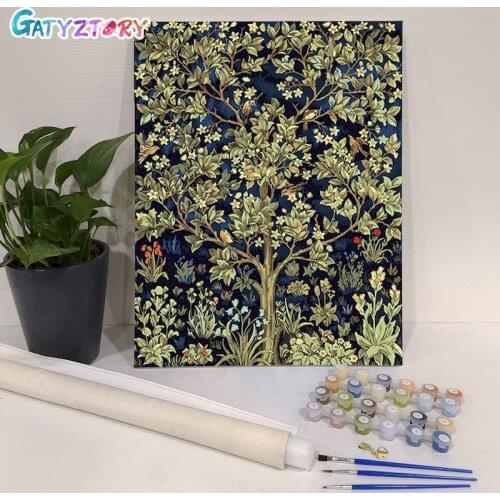 Gatyztory Frame Happiness Tree DIY Painting By Numbers Landscape Handpainted Oil Painting Canvas Colouring Wall Decor