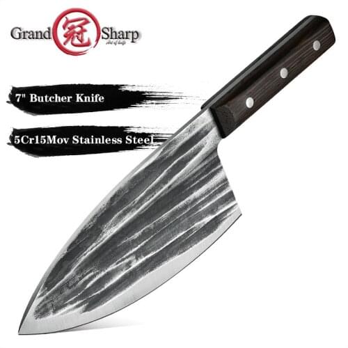 Grandsharp 7'' Kitchen Knife Chef Knife Handmade Forged High-carbon Steel Wenge Handle Cleaver Filleting Slicing Butcher Knives