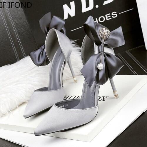 IF IFOND 2020 Fashion Delicate Sweet Bowknot High Heel Shoes Side Hollow Women Pumps Elegant Dress Wedding Single Shoes