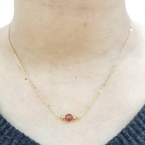 Strawberry Quartz Necklace Natural Stone 14K Gold Filled Dainty Neck Chains Pendants Hand Made For Women Necklace Collier Femme