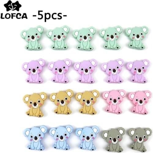 LOFCA 5pcs Silicone Mini Koala Beads Baby Teether Food Grade BPA Free Baby Teething Toy Pacifier Chain Nursing Necklace Making