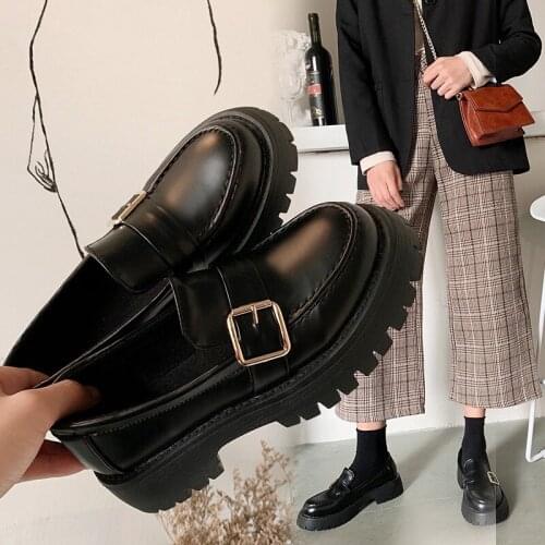 Small Leather Shoes Womens New Spring and Autumn Thick-Soled Carrefour Shoes