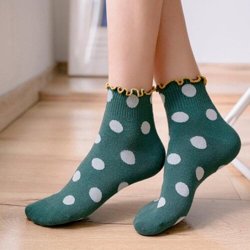 Fashion Lace Ruffles Soft Cotton Women Socks Spring Summer Cute Dot Stripe Ankle Socks Princess Girl Cozy Lovely Frilled Sock