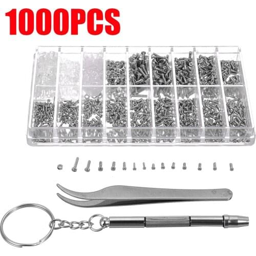 1000pc/set Assorted Screws Screwdriver Set For Sunglasses Eye Glasses Repair Tools Kits Flat Head Phillips Star Nut Screwdriver