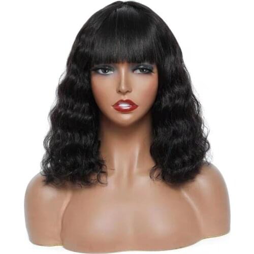 Fringe Wig Human Hair Extensions Body Wave Short Bob Wig Cut Pixie Ocean Wave Natual Black HighLight With Thick Bang