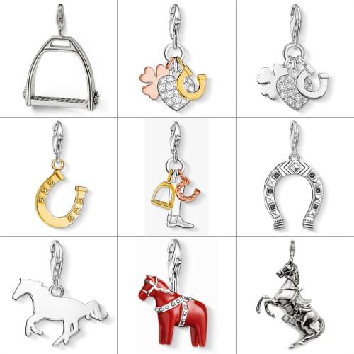 Lucky Pendants Charms Red Horse Horseshoe Boots Clover Heart 925 Sterling Silver Rose Gold Bracelet Necklace Good Luck Jewelry
