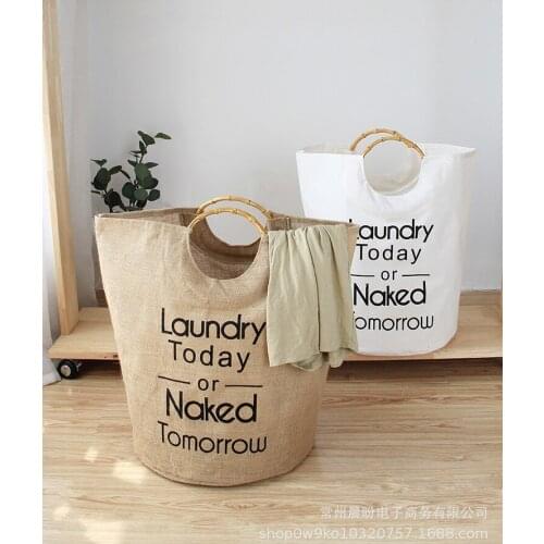 Simple Nordic Household Large Folding Bamboo Handle Receives Basket Dirty Clothes Bucket Receives Bucket