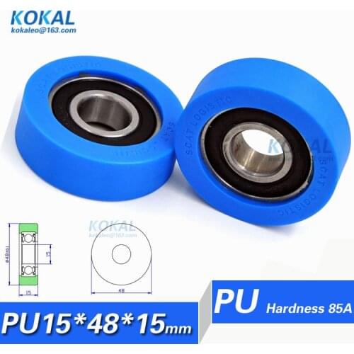[PU1548-15] 5PCS high quality 6202RS rubber soft TPU sorter machine bearing roller wheel 15*48*15mm biger PU pulley 1548K