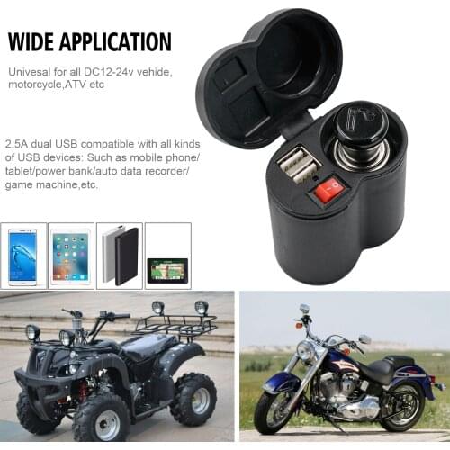 Motorcycle Cigarette Lighter Socket USB Quick Charger Voltmeter Digital Clock Switch Control Waterproof OCP