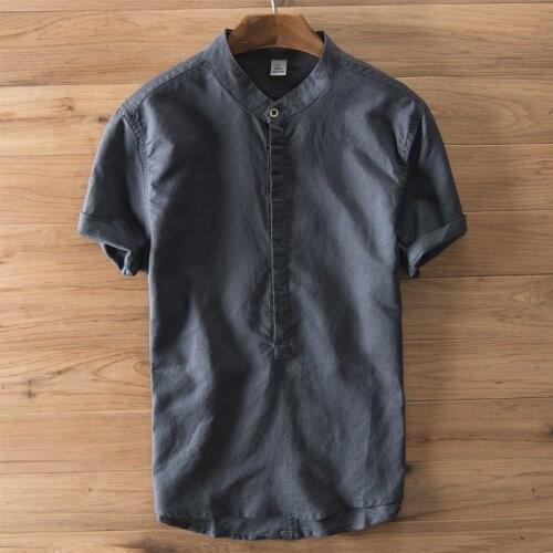 Summer Casual Shirts Men Short Sleeve Button Cotton Linen Pullovers Solid Shirts Leisure Breathable Vintage Tops m-3XL