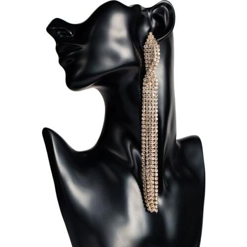 Europe and America Super Long Earrings Golden Black Woman Fashion Hyperbole Geometry Rhinestone Shining Jewellery