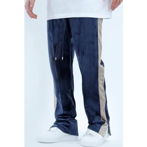 Urban Streetwear Velvet Track Pants Autumn and Winter Hip Hop Patchwork Sweat Pant Loose Casual Velour Sweatpants Men 2020