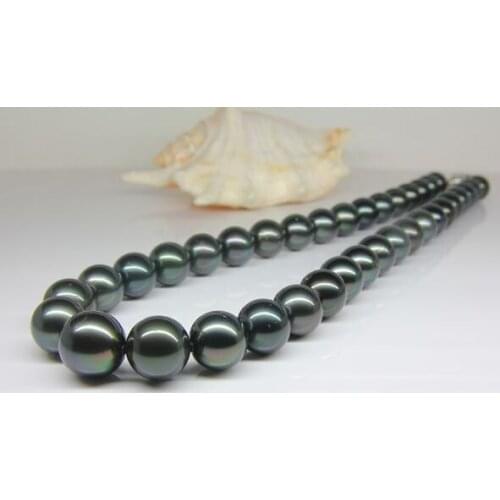 Eternal wedding Women Gift word 925 Sterling real 925 real natural big Superb 18"9-10mm Natural Tahitian genuine b