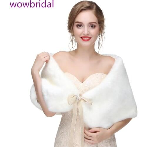 WOWBRIDAL Warm Faux Fur Winter Bridal Cape Wedding Cloaks Party Wraps Jacket Wrap Boleros De Encaje Boleros De Mujer