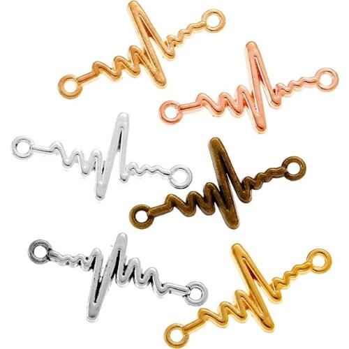 YuenZ 20pcs Wholesale 6 Color Heartbeat Connector Charms Alloy Metal Pendants For Handmade Jewelry Accessories Making