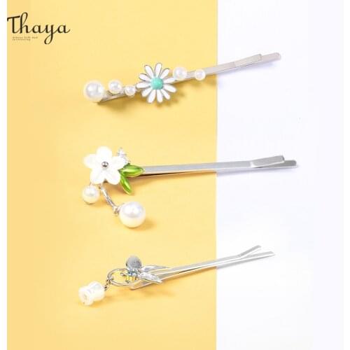 Thaya Korean Pearls Hair Clips For Women Girls Flower Colorful Crystal Hairpins Rectangular Hairgrips Cute Hair Accessories