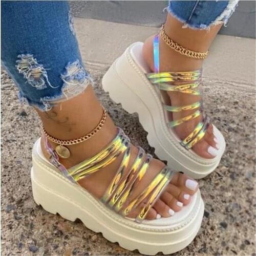 Women Summer Sandals Back Strap Buckle Platform Wedges Shoes Mid Heel Increasing Height Beach Ladies Sandals Zapatos De Mujer
