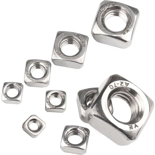 1-50pcs 304 A2 Stainles Steel Metric Threaded Square Nut M3 M4 M5 M6 M8 M10 M12 Four square Quadrate High Quality