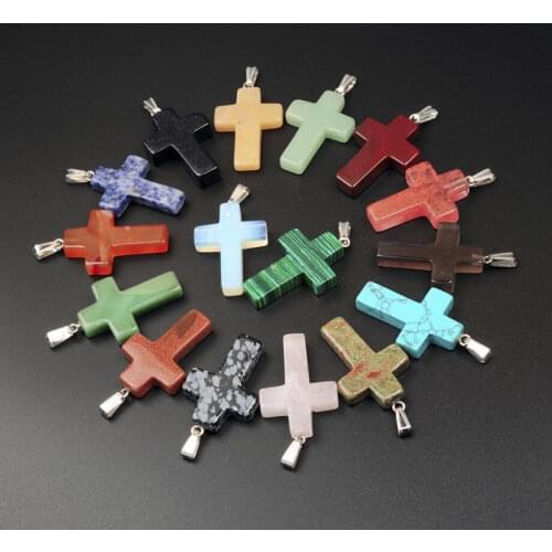 Fashion Crystal Quartz Stone Opal Jesus Cross Pendants Necklace Jewelry Reiki Healing Men/Women Wholesale Accessories