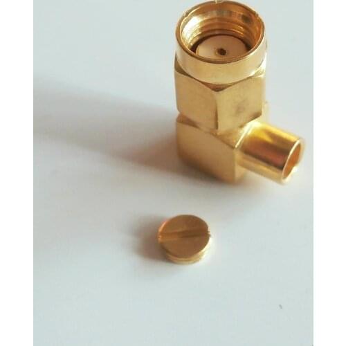 1X Pcs RF Connector RP-SMA RPSMA Male jack 90 Degree Right Angle Solder for semi-rigid RG402 0.141" cable Brass GOLD Plated