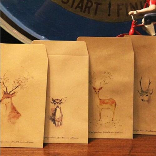 10pcs/lot Deer Paper Envelope 4 Designs Cute Mini Envelopes Vintage European Style For Card Scrapbooking Gift Free Shipping
