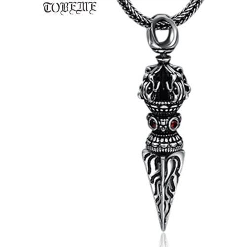 100% 925 Silver Tibetan Dorje Pendant Necklace Buddhist Vajra Dorje Pendant Necklace 925 Sterling Good Luck Amulet Necklace