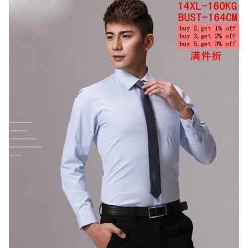10XL 14XL mens long-sleeved lapel loose single-breasted office business casual comfortable white blue shirt